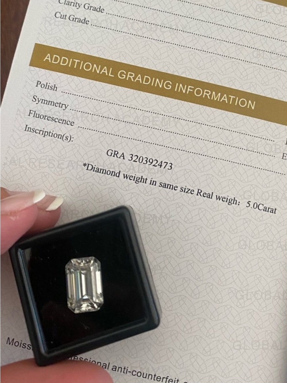 GRA Emerald-Cut Moissanite Loose Stone - Clear/White 5 carat